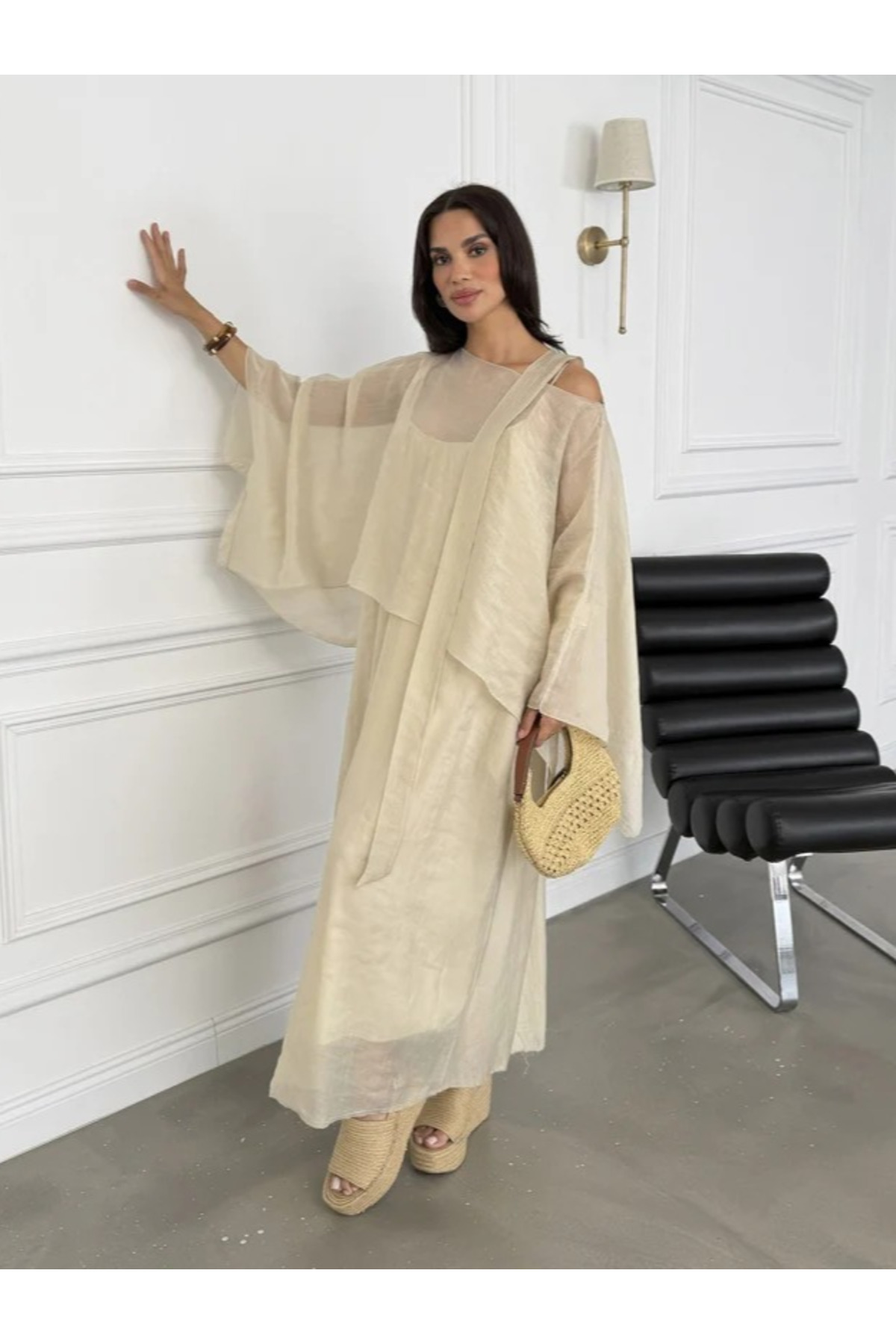 My Blog Stone Tencel Cape Blouse Dress Set - 51361