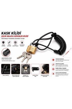 Vi Caro Kask Kilidi Çelik Halatlı 1.5 Metre Spiral Güvenlik Kablosu Motosikle...