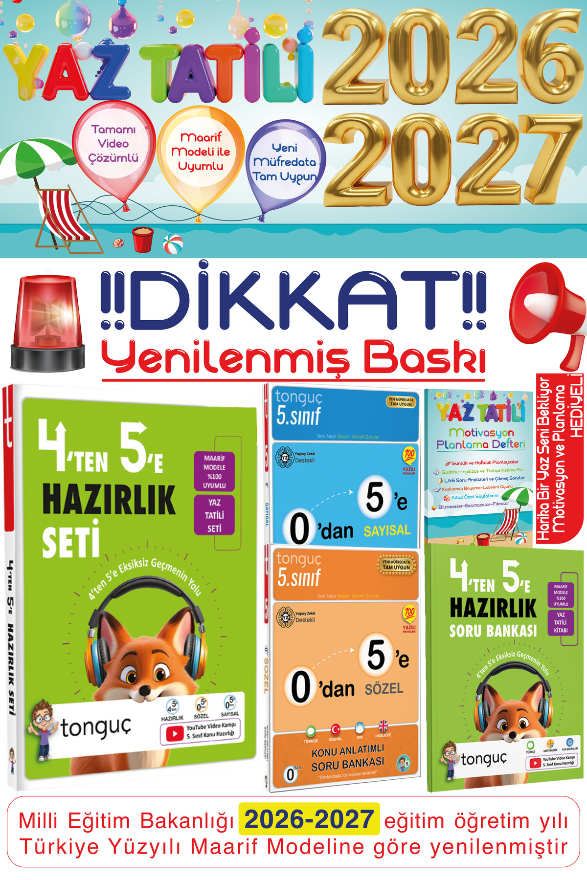 Tonguç Yayınları 4'ten 5'e Yaz Tatili Hazırlık Seti 0'dan 5'e