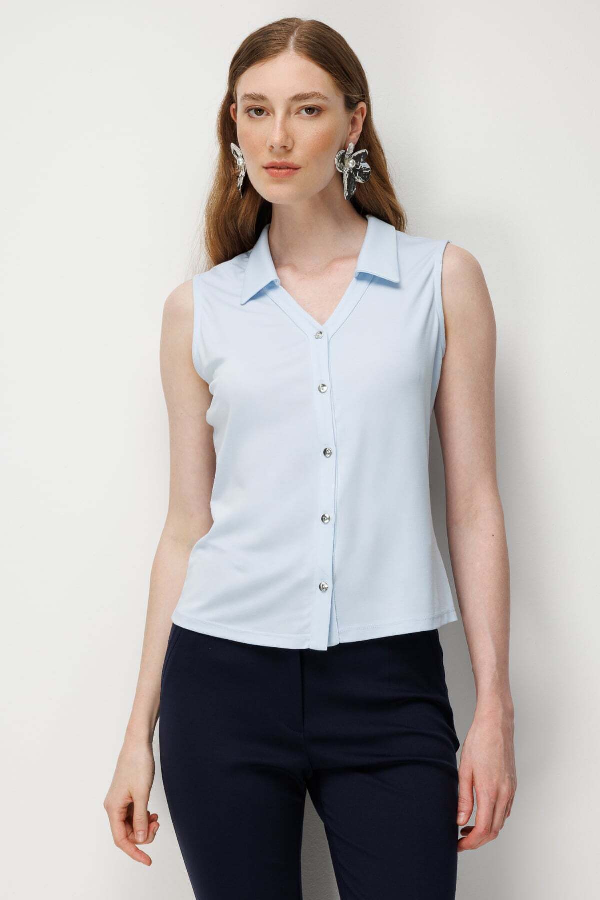 Polo Neck Buttoned Blouse