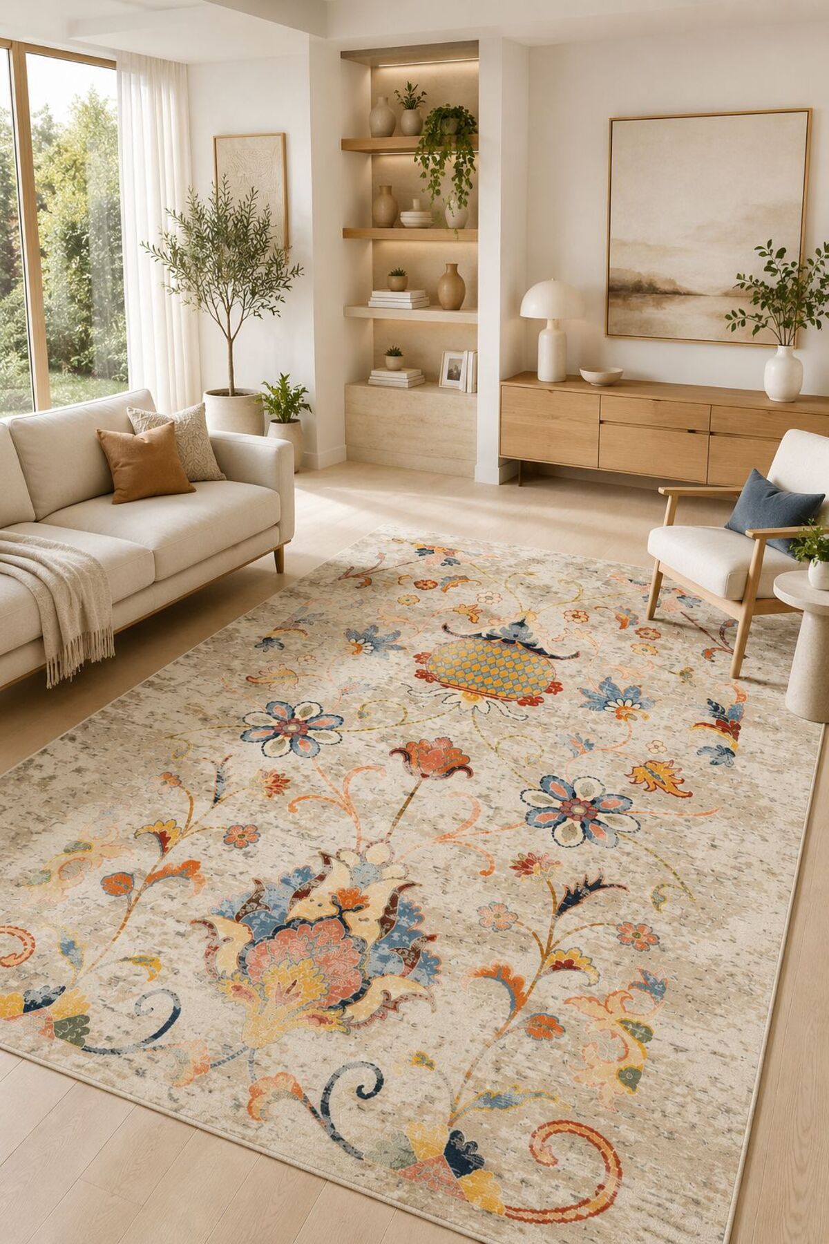 Colorful Carpet Living Room Carpet Machine Washable Anti-Slip Base Carpet
