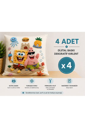 arslan deco Dekoratif Kırlent Kılıfı 4 Adet Dijital Baskı Fermuarlı Yumuşak D...