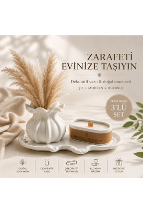 Mona Candle Şık Tepsi İçinde Dekoratif Vazo ve Kiraz Çiçeği Kokulu Set