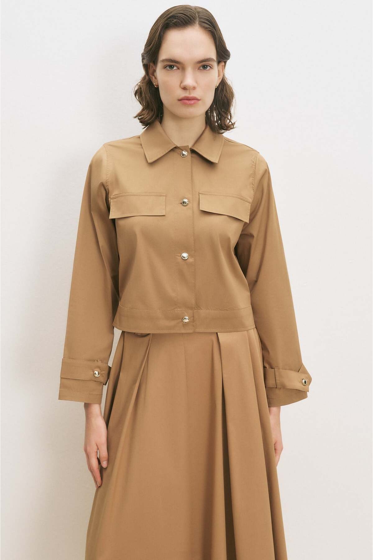 PARISIAN COTTON SKIRT JACKET SET CAMEL