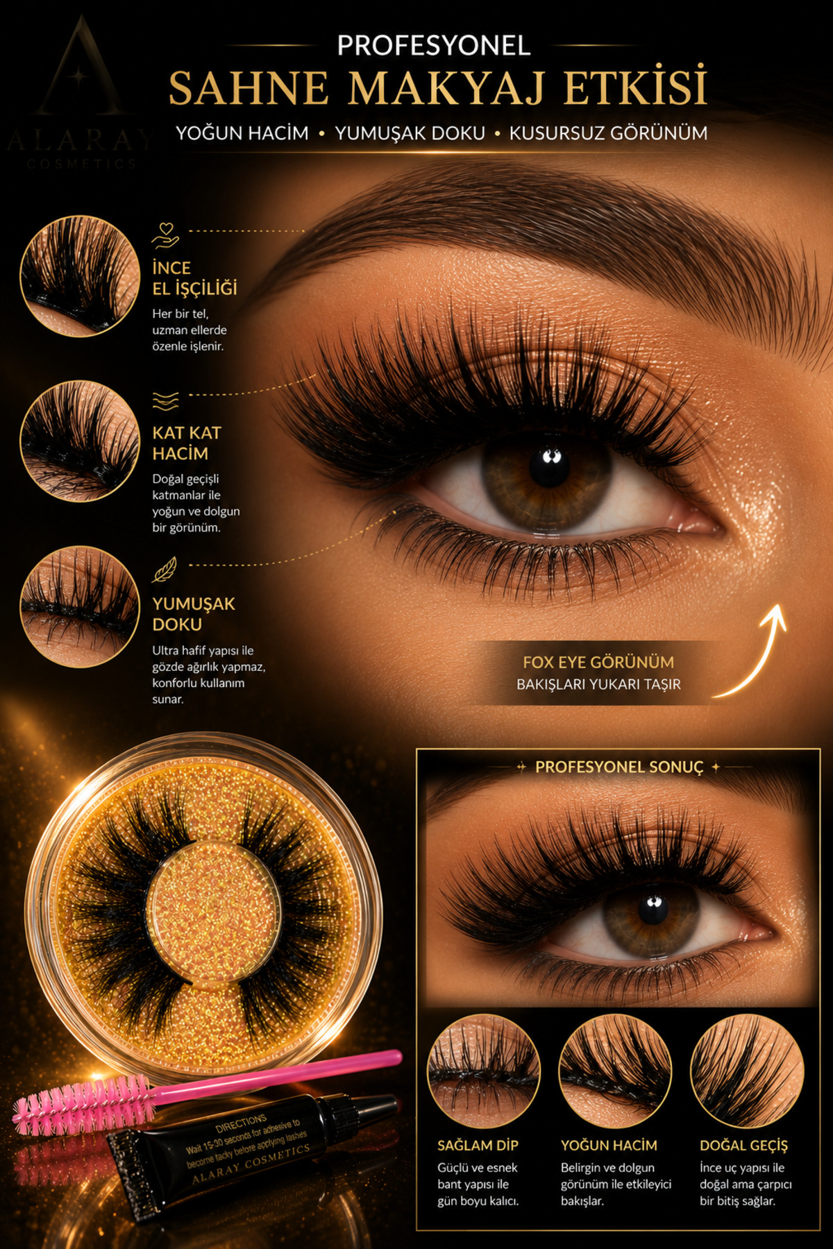 Glam Look Effect Fox Eye Takma Kirpik – Çarpıcı Bakış & Profesyonel Glam Etkisi/Alara'nın El Yapımı Gercek Kıl Kirpik Serisi — ALR-GLAMLOOKSERI01 — تصویر 3 از 6