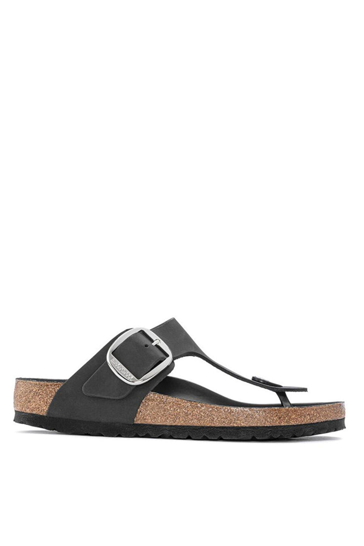 دمپایی چرم زنانه مشکی گیزه سگک بزرگ لئوی بیرکن استاک دمپایی Birkenstock