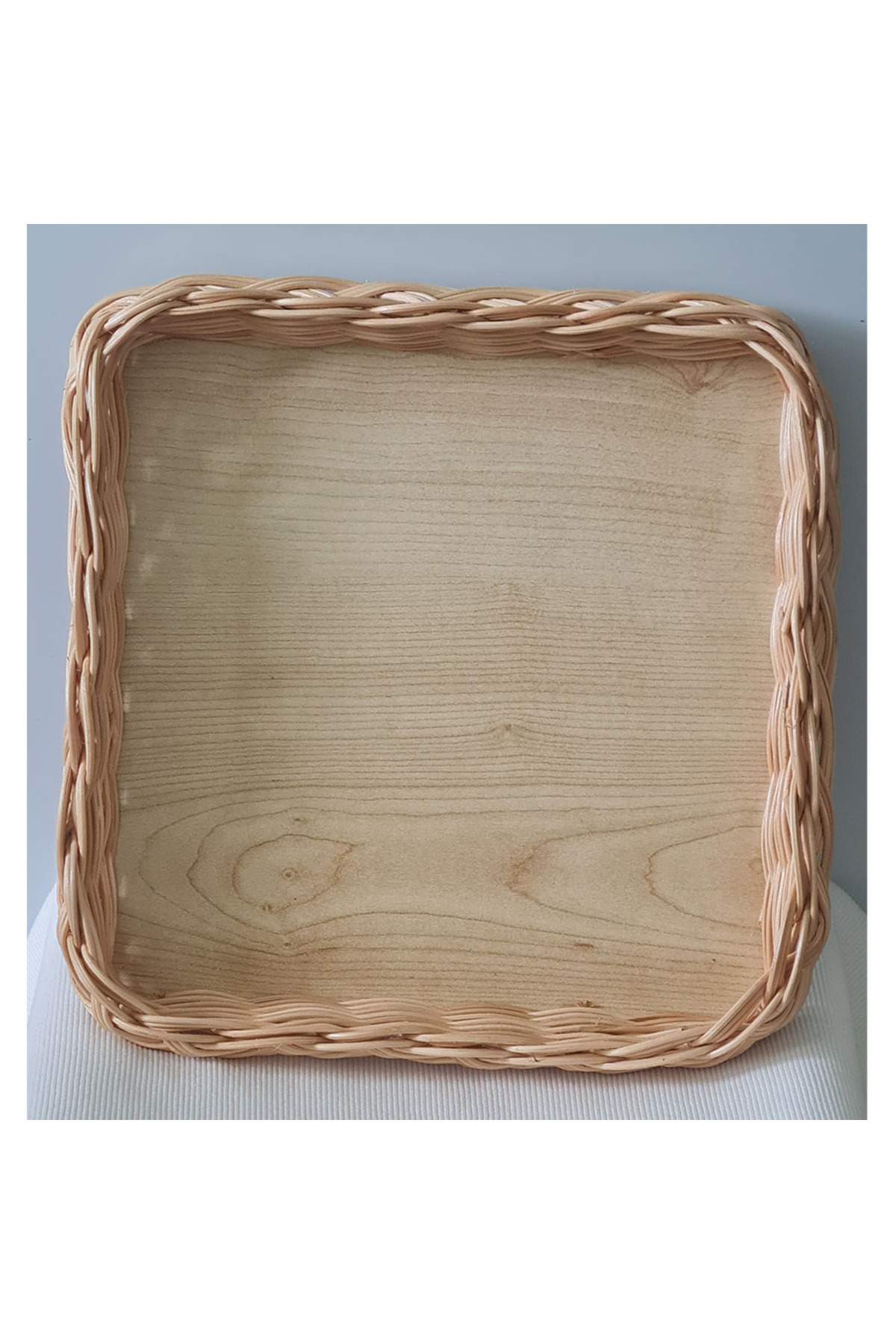 El Yapımı Bambu Rattan Örgü Kare Dekoratif Tepsi 25x25 cm