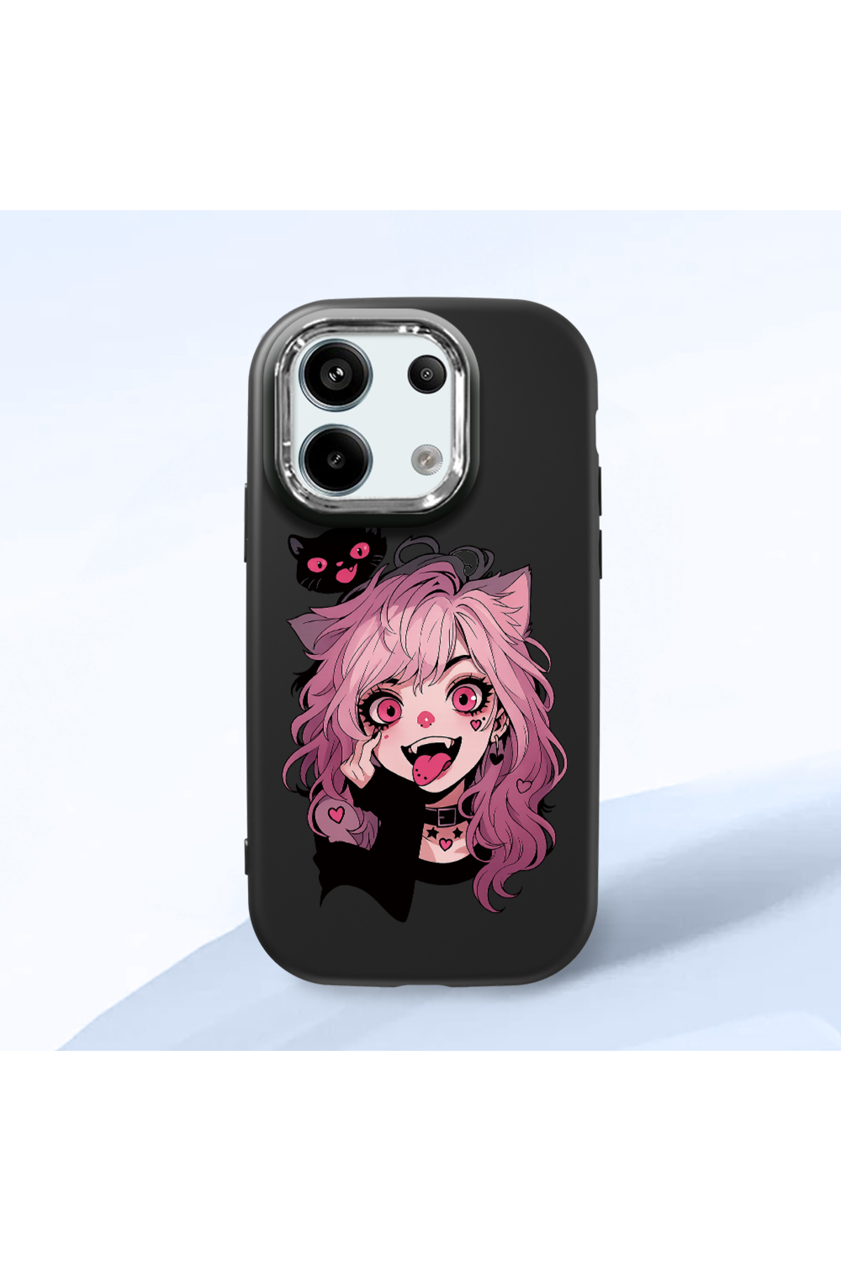 Redmi Note 13 Pro 5G Compatible Case camera protector Black Silicone Couple Phone Case with Cat Pattern