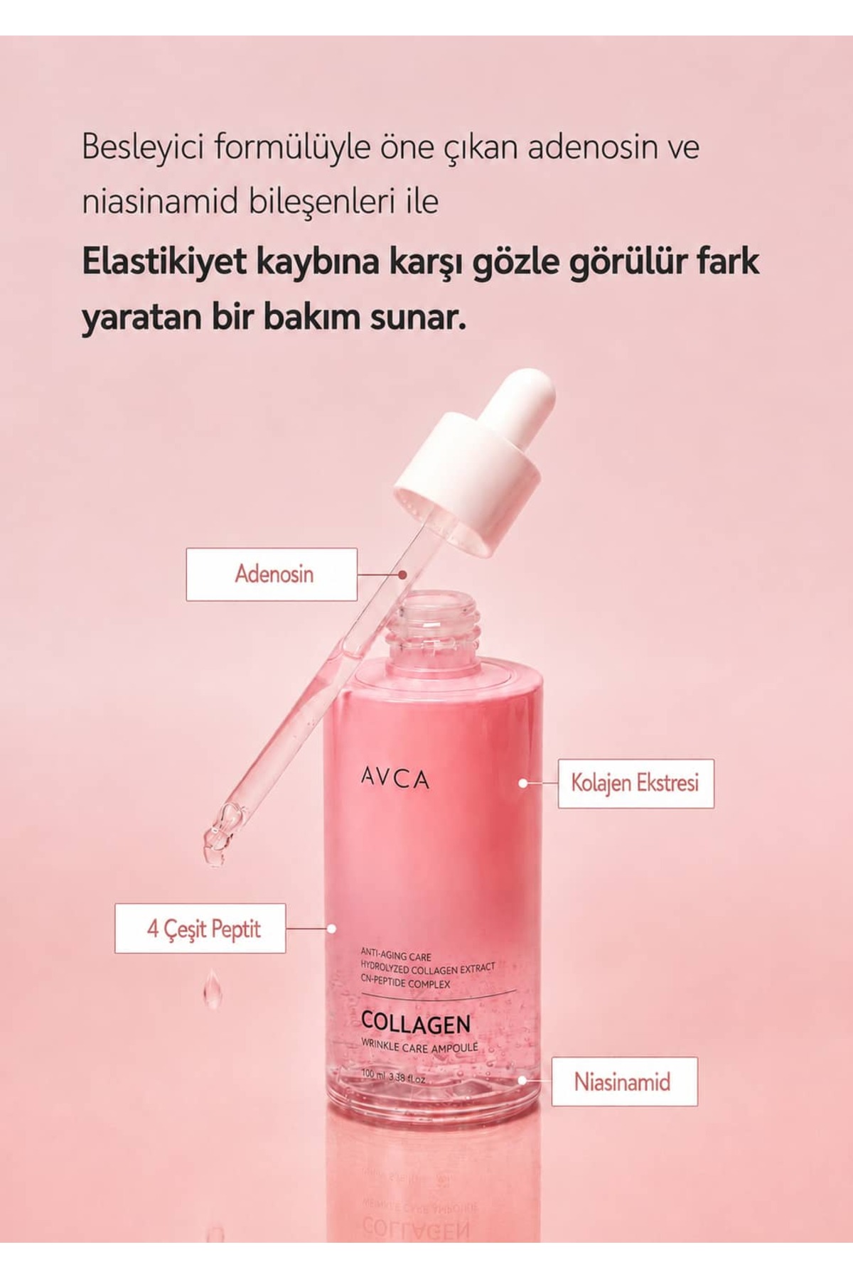 Kolajen ve 4 Çeşit Peptide İçeren Kırışıklık Karşıtı ve Sıkılaştırıcı Ampul 100 ml - Collagen Wrinkle Care Ampoule Serum — AVC-AMP-COLLAGEN-100 — تصویر 2 از 8