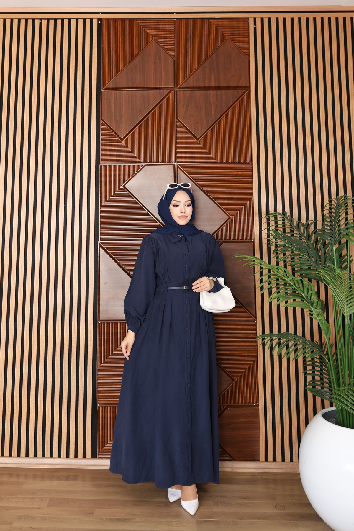 MiraMore Butik Belted Balloon Sleeve Shirt Collar Dress