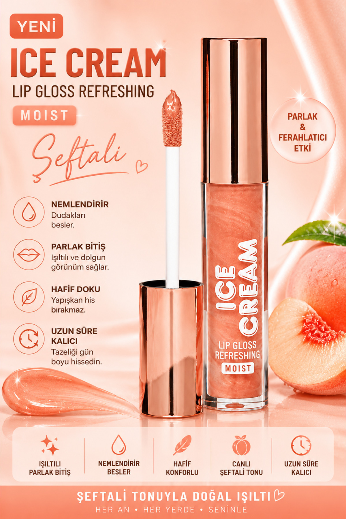 SETBEAUTY ŞEFTALİ RENGİ SİMLİ DUDAK PARLATICI RUJ – ICE CREAM LİP