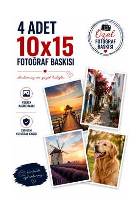 Rosaart 4 Adet 10x15 Fotoğraf Baskısı-Kişiye Özel Fotoğraf, Poster Baskı- 250...