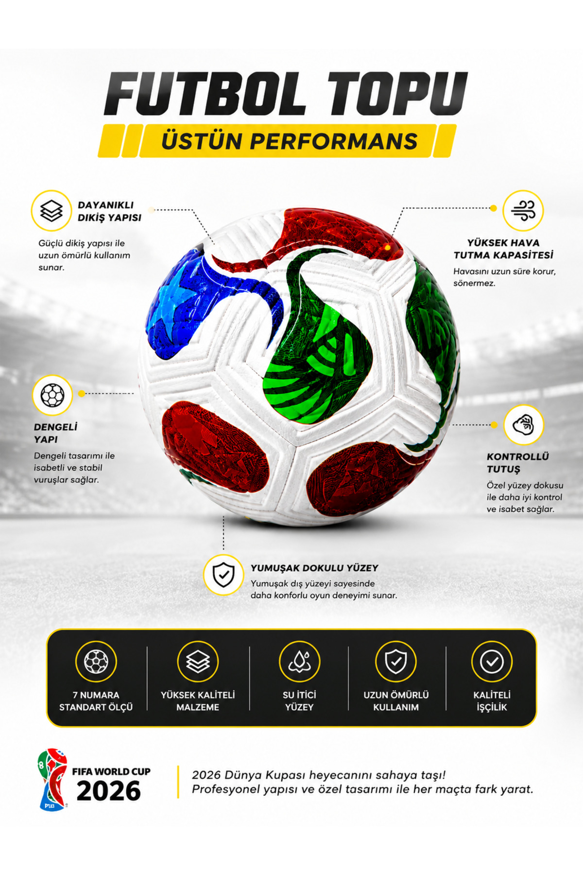 趣味 WORLD SOCCER Janissary 3'lü Futbol Seti – 2026 Dünya Kupası Tasarımlı Top + 9