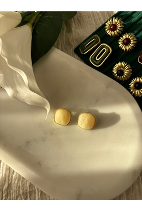 Alina Jewelry Gold şeritli bej küpe
