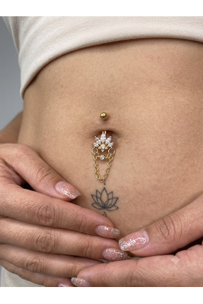 kurukafagift Lotus Çiçek Sallantılı Göbek Çelik Piercing
