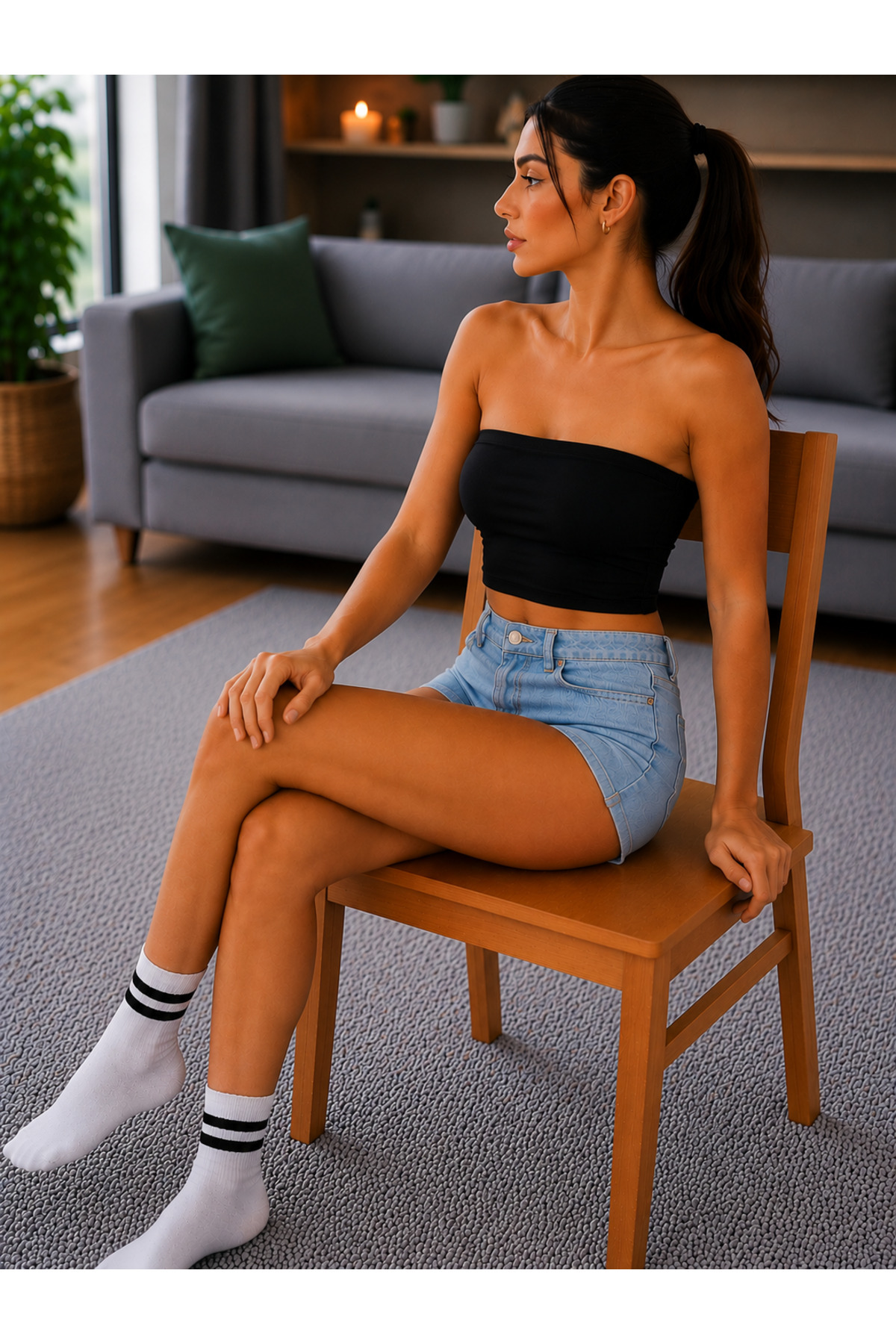 DiaSia Premium Kadın Straplez Büstiyer Crop Top Esnek Spor Gündelik Kombin görsel 2