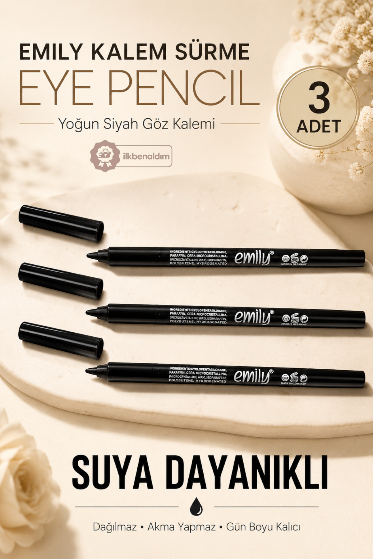 İlkbenaldim Emily Eye Pencil 101 3 Adet | Suya Dayanıklı Kalem