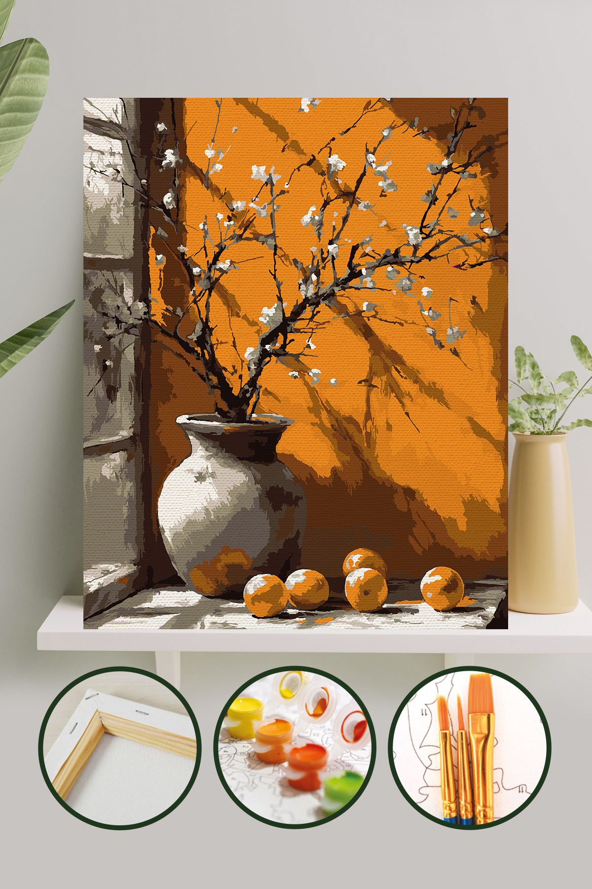 Sayılarla Boyama 40x50 Cm Tuval Seti Fırça Boya Dahil Çıtaya Gerili - Portakal Çiçeği