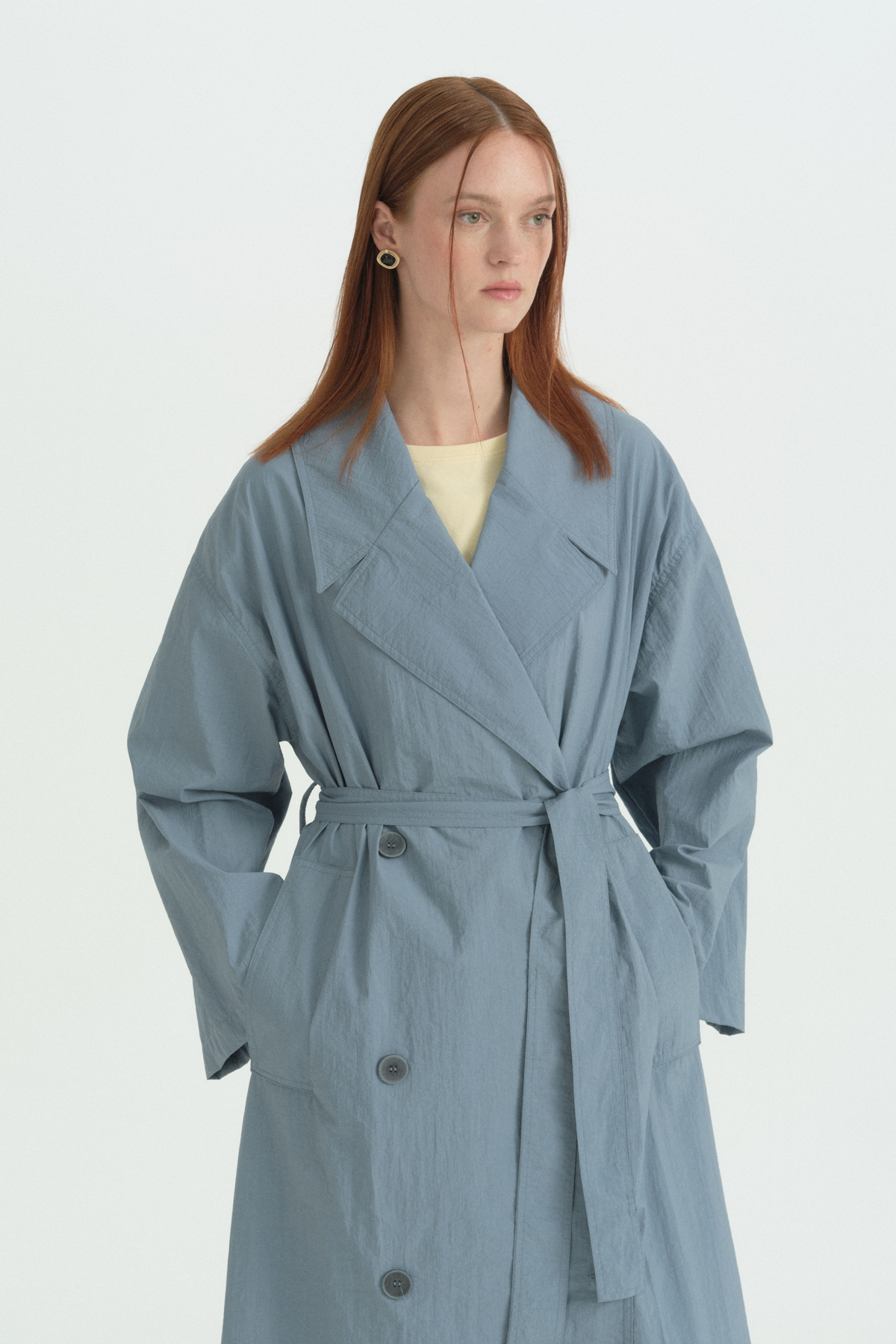 Nihan Düğme Detaylı Kuşaklı Oversize Trençkot - Açık Mavi görsel 2
