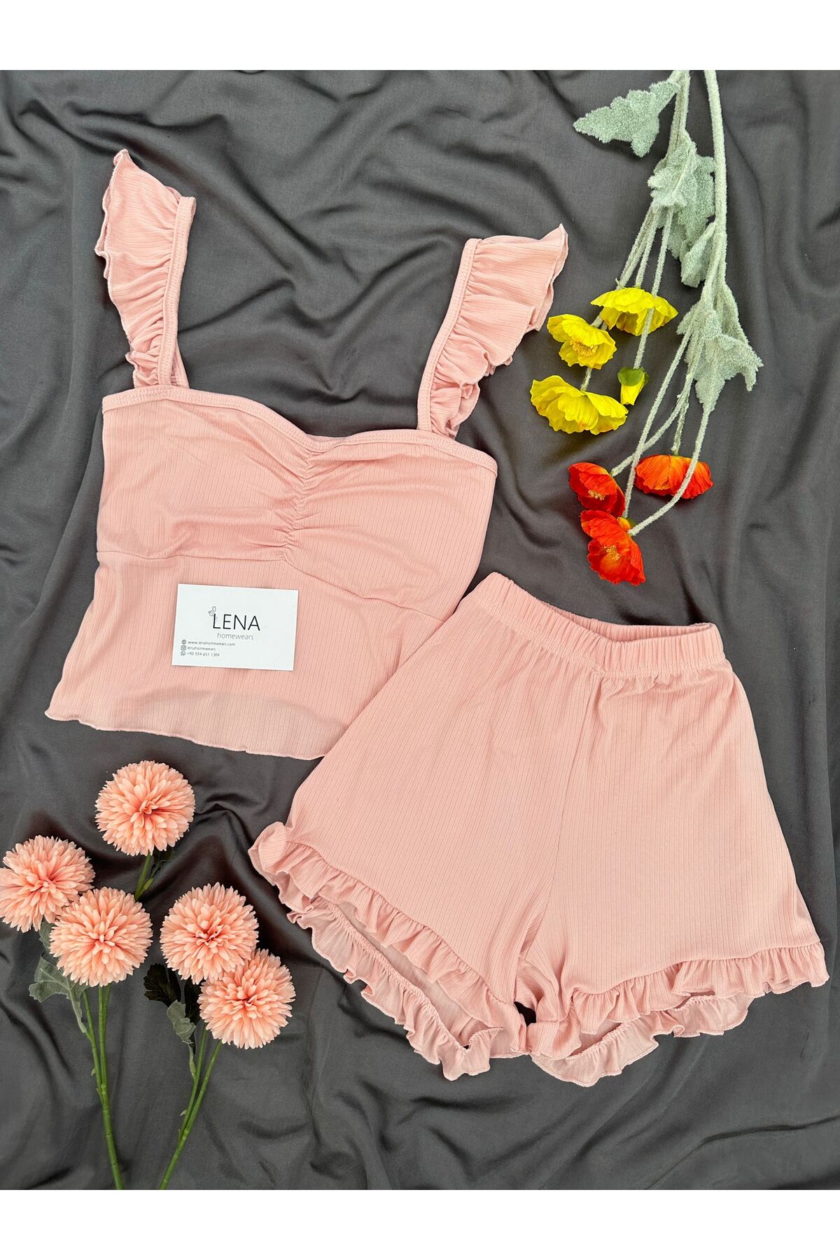 Lena Homewears Kadın Milas Şortlu Yazlık Pijama Takımı görsel 2