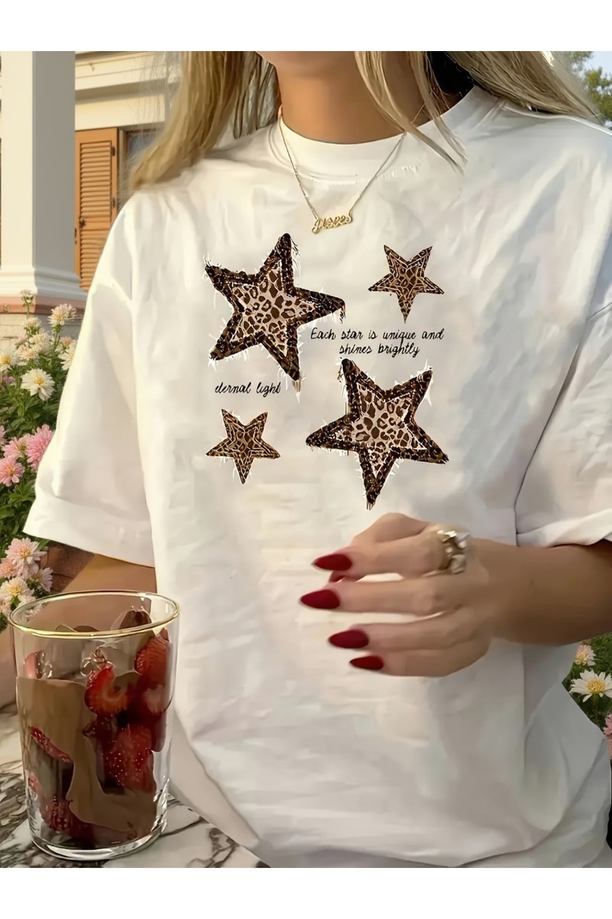 puolikuu Unisex Rahat Kalıp Tshrit Baskılı Tshirt