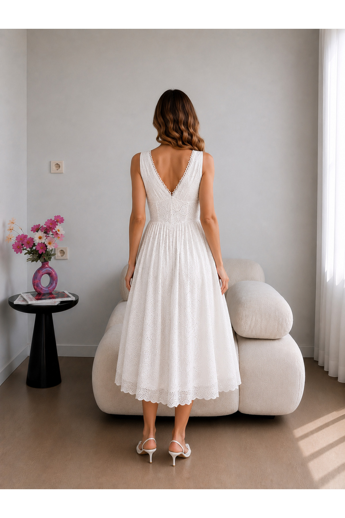 Ekim Store  Fistolu Bağcıklı Askılı Uzun Elbise - Görsel 4