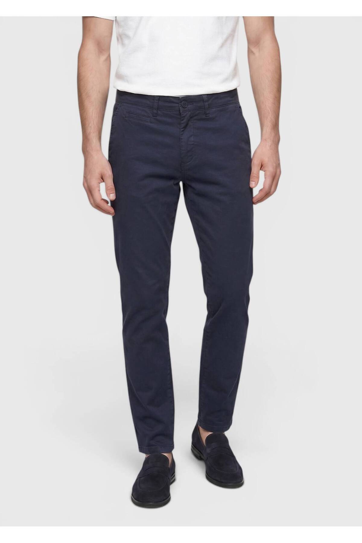 Lacivert Düz Dokuma Regular Fit Casual Pamuk Karışımlı Pantolon — رنگارنگ 165727 — تصویر 2 از 7