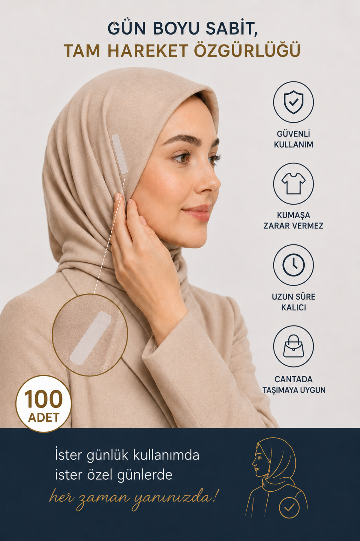 FixCaps Eşarp Kaydırmaz Çift Taraflı Sticker Bant-100’Lü Paket |İğnesiz Eşarp Sabitleme Çift taraflı Bandı görsel 4