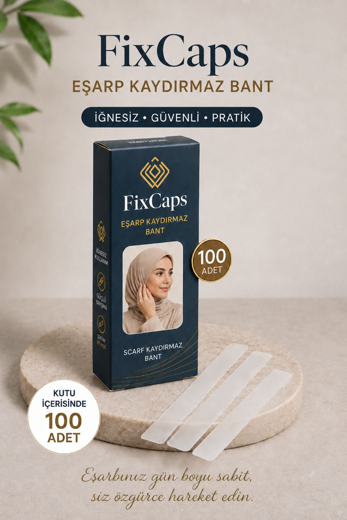 FixCaps Eşarp Kaydırmaz Çift Taraflı Sticker Bant-100’Lü Paket |İğnesiz Eşarp Sabitleme Çift taraflı Bandı görsel 3