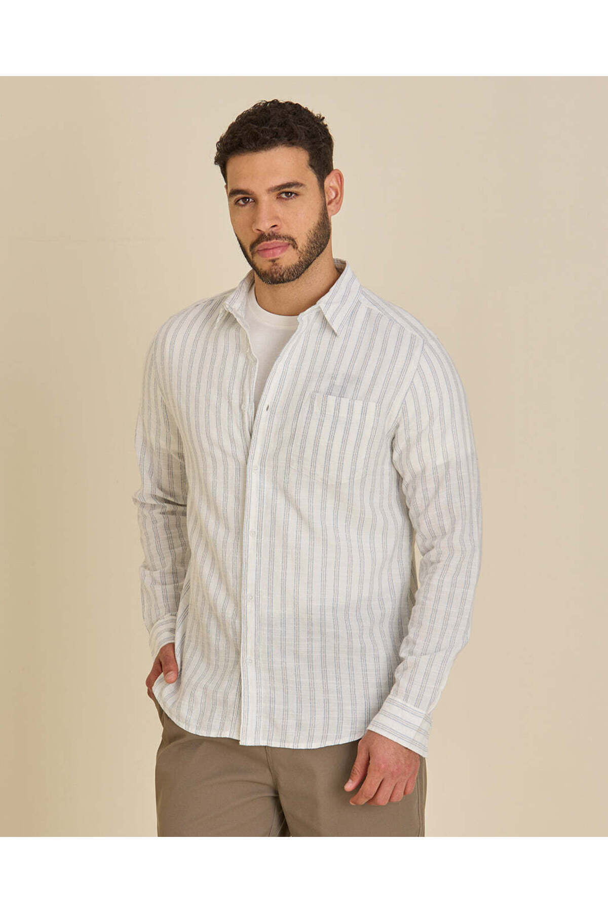 REDTAG Men Ivory Striped Shirt
