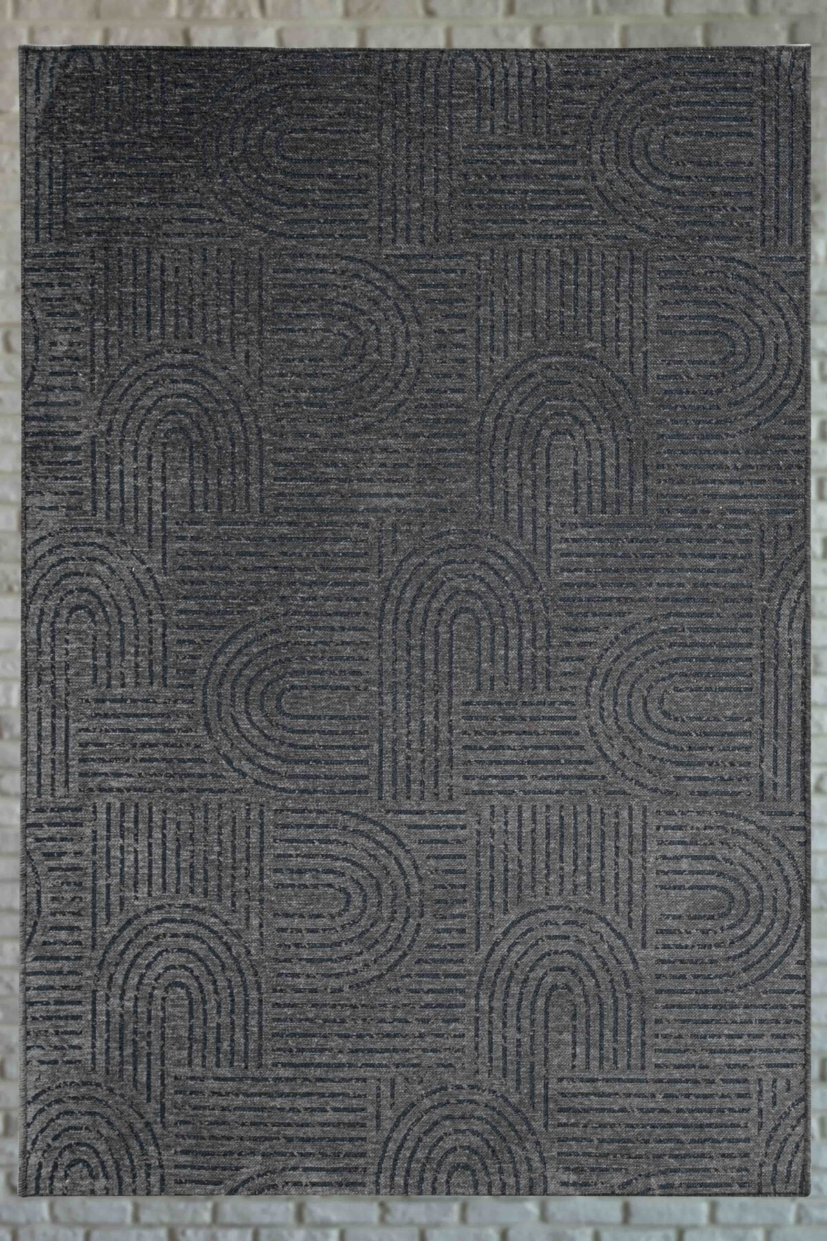 Moreno Viscose Woven Carpet Anti-Slip Base Washable Black Anthracite Entry Carpet 1351