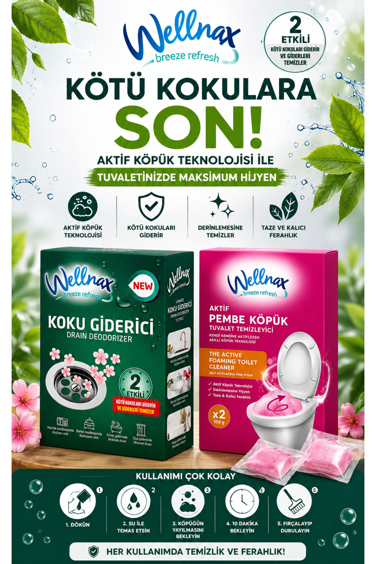 Wellnax breeze refresh 2'Li Avantaj Aktif Pembe Köpük 2x100Gr+
