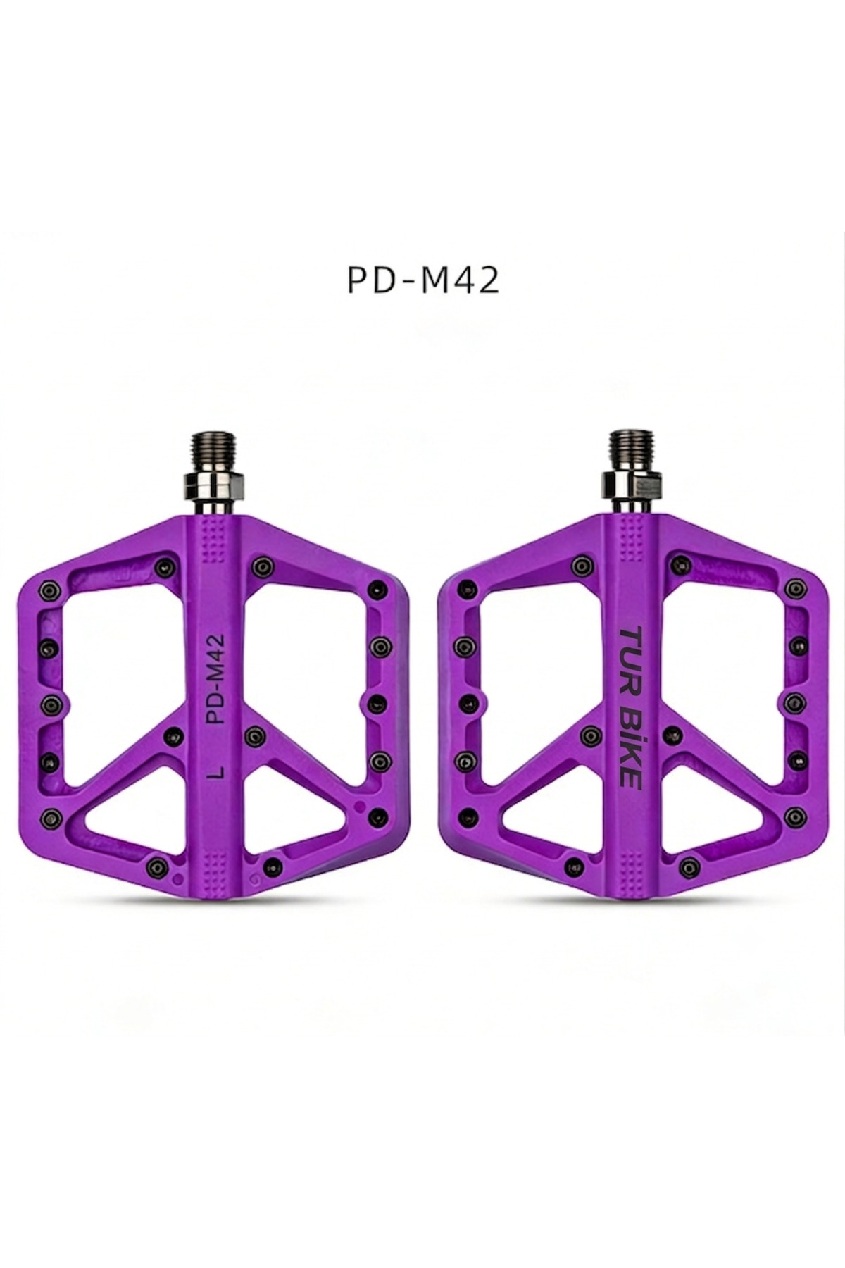 Mor Rulmanlı, Kaymaz, Geniş Bisiklet Platform Pedalı 8 Çivili Plastik Pedal
