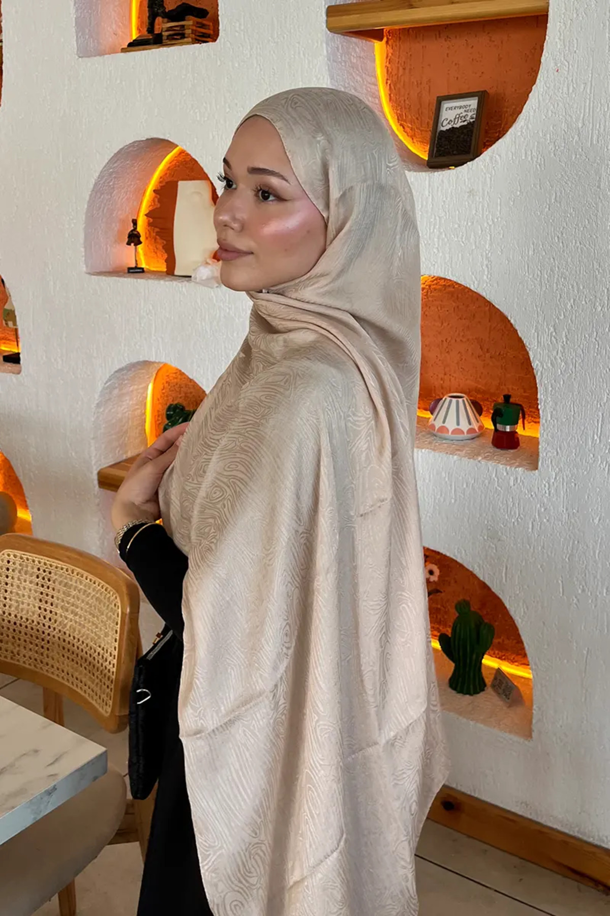 Madame Polo Premium Glow Jakar Şal Ağaç Kabuğu - Bej görsel 3