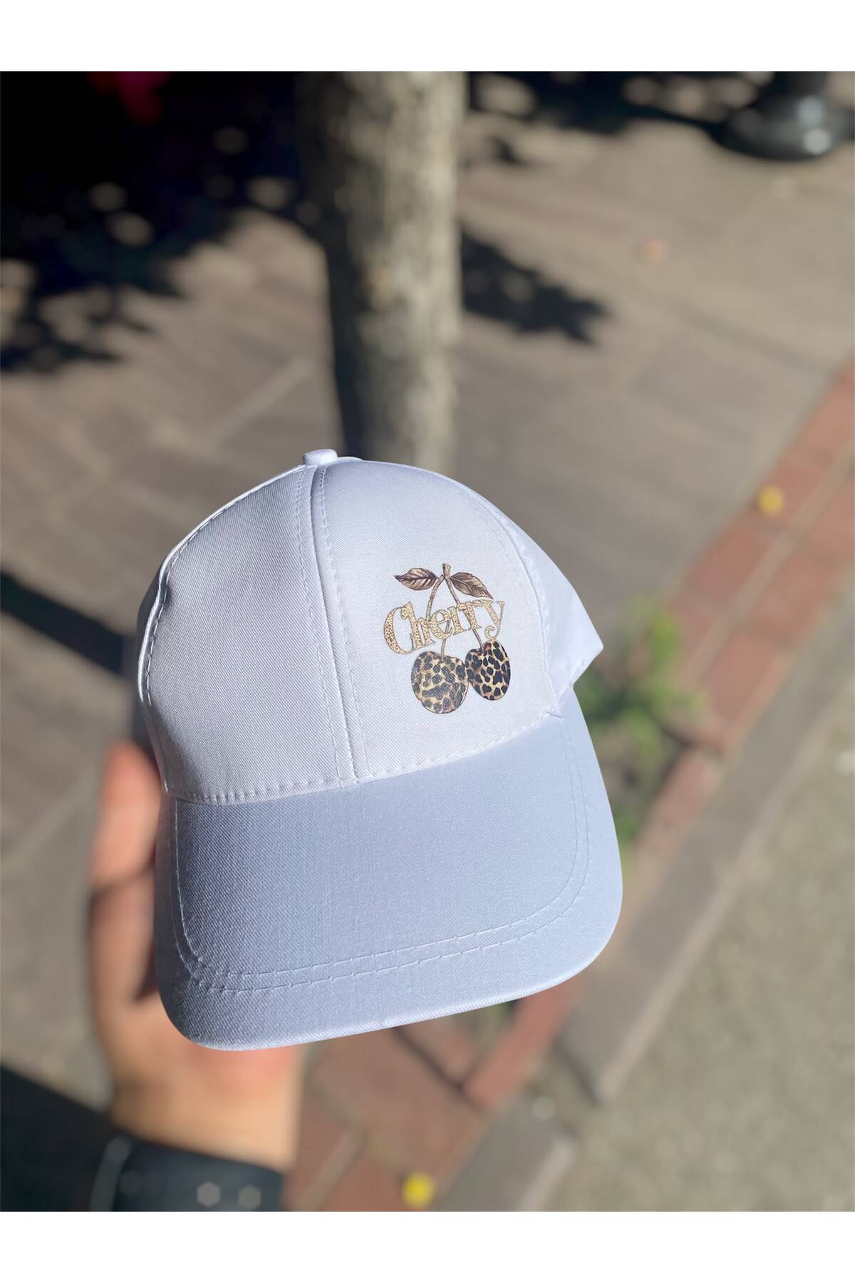 sf collection Cherry Baskılı Kadın Spor Şapka - Ayarlanabilir Pamuklu Cap görsel 2