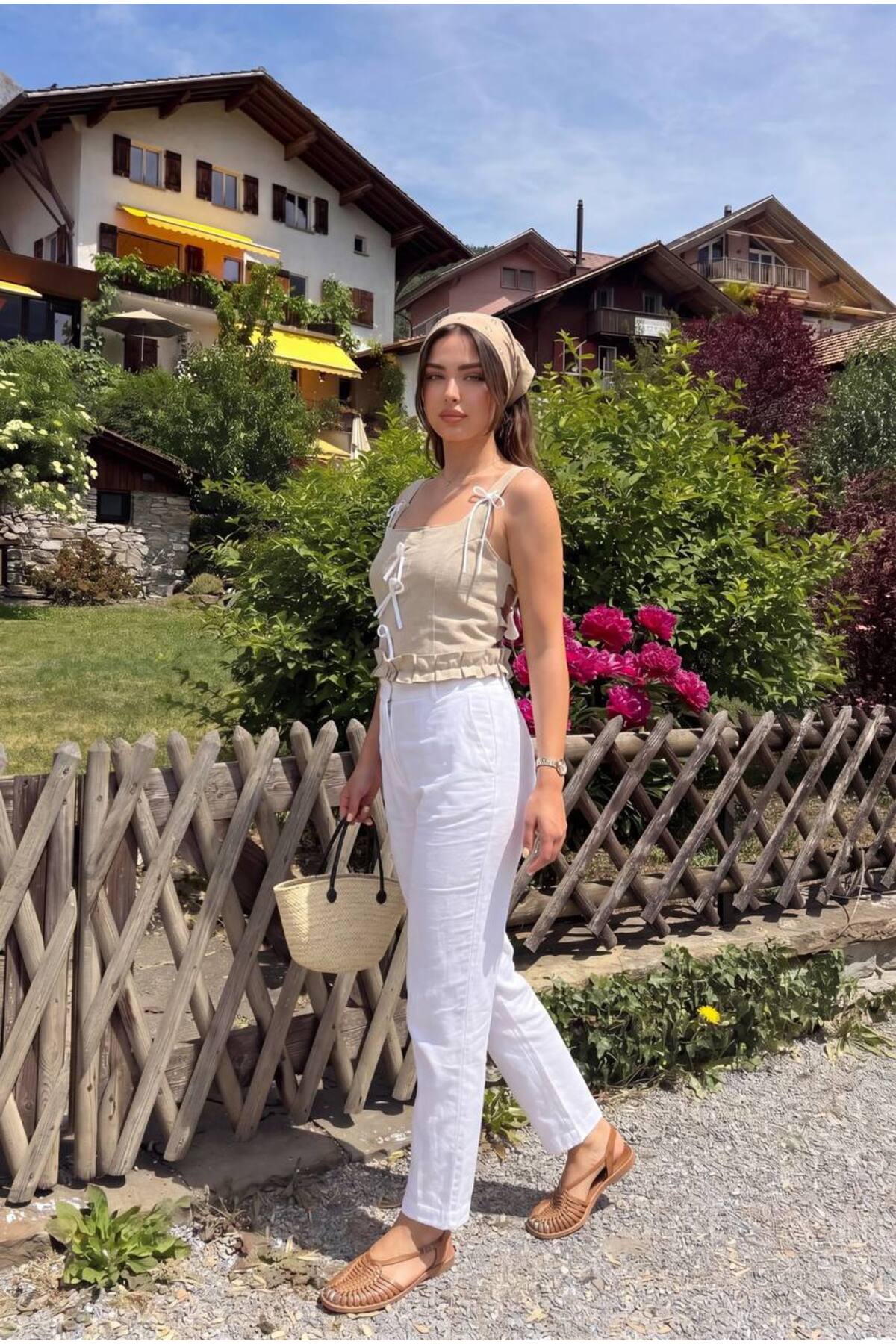 KENZA'A TRİKO Önü Kurdela Detaylı Kare yaka Kalın Askılı Büstiyer görsel 2
