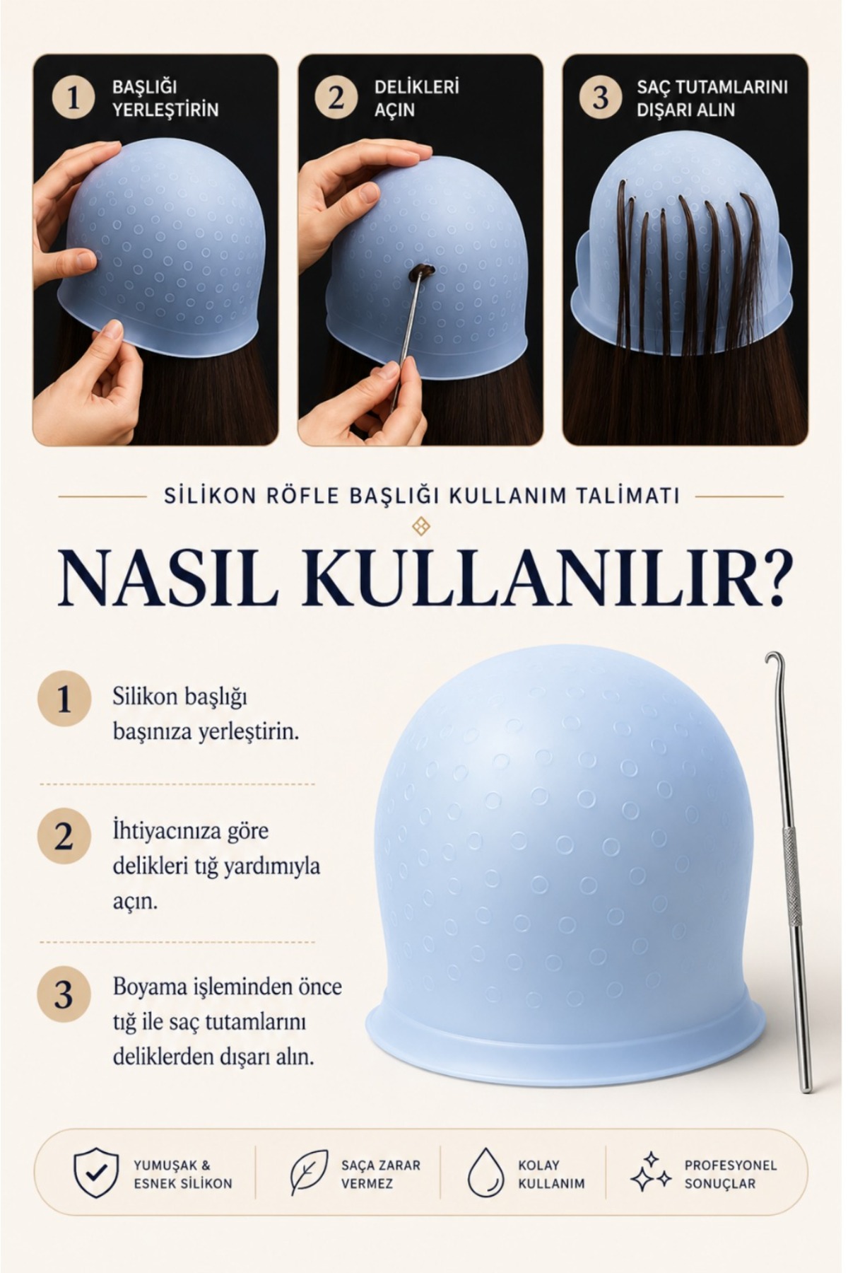 Redmax Profesyonel Q-49 Silikon Röfle Bonesi ve Metal Tığ Seti – Profesyonel Saç Boyama & Meç Uygulama Başlığı — تصویر 2 از 2