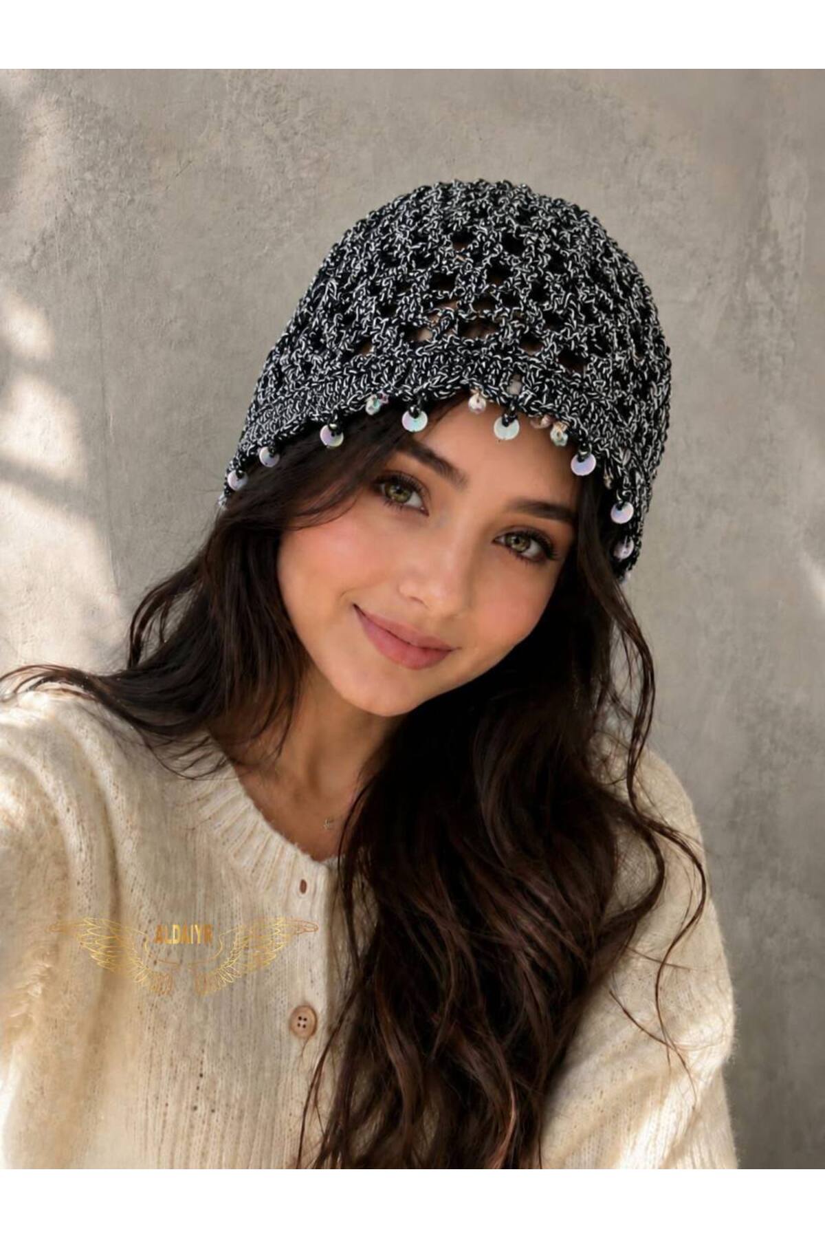 ALDAIYR File Örgü Bandana, Şık Bohem Yazlık Bere görsel 4