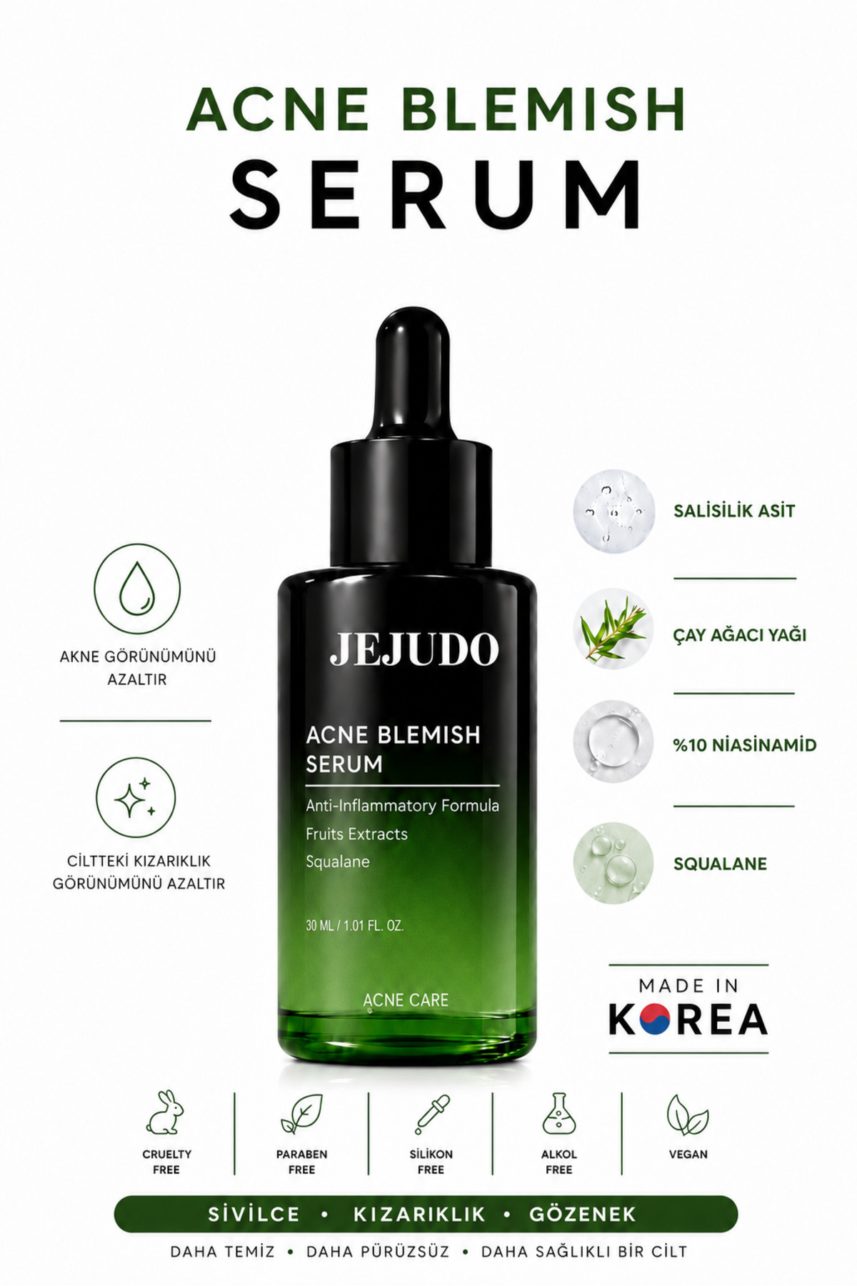 Acne Blemish Serum Salisilik Asit %10 Niacinamide Akne Karşıtı ve Gözenek Bakım Serumu 30 ml — Jejudo3