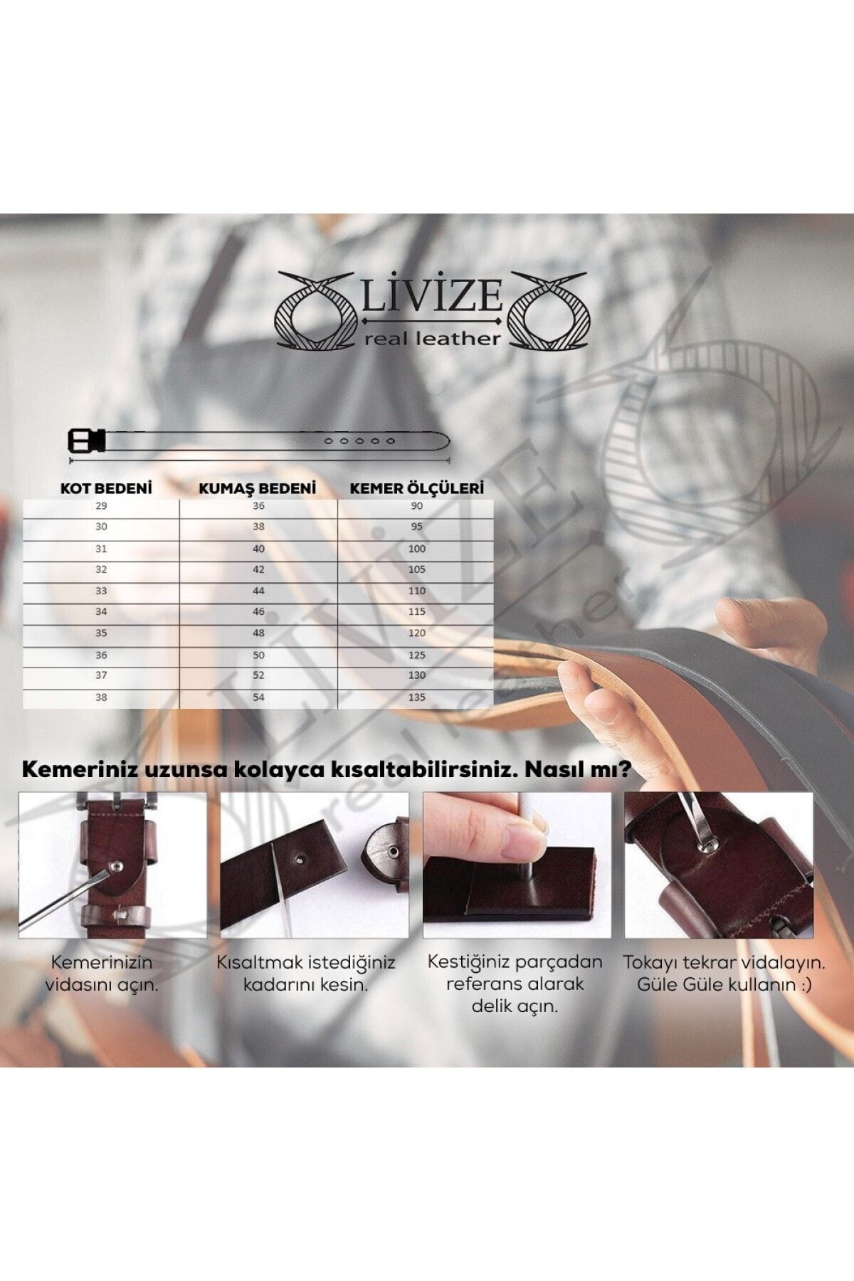 Livize Hakiki Tek Kat Manda Derisi Erkek Kot Kemeri 4,5cm Borulu Toka görsel 5