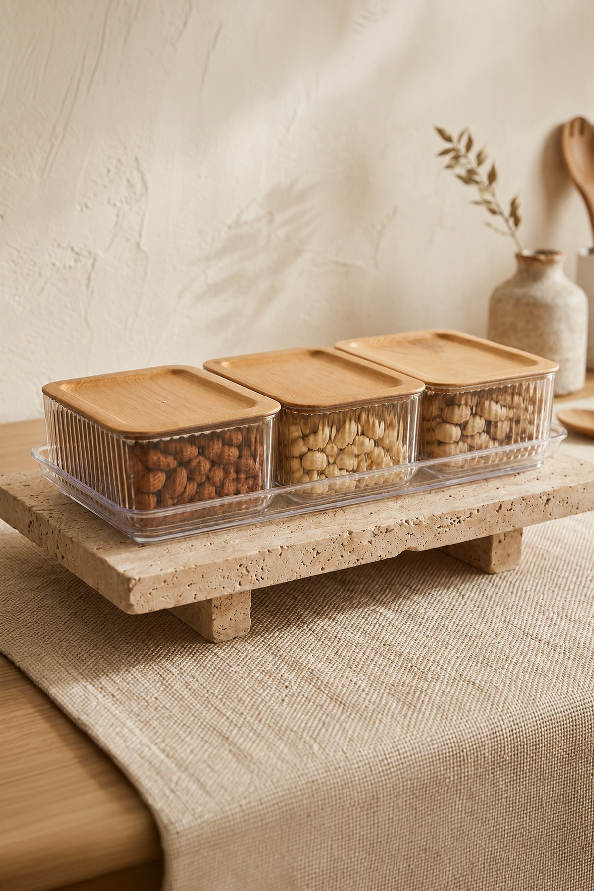 Kitchen Life 4-Piece Bamboo Look Tray Breakfast Jam and Snack Bowl