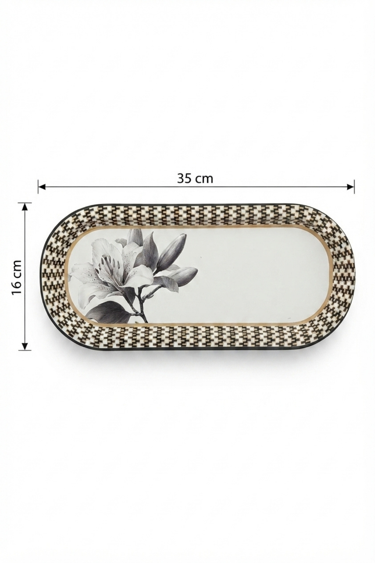 Botanik Zambak Desenli Desenli Oval Metal Servis Tepsisi - 160x350 mm — Tepsiler — görsel 3 / 5 — Tinbox