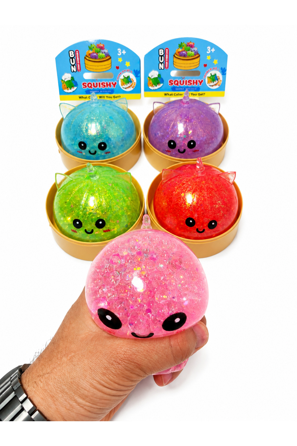 Squishy Jucărie Antistres Pisicuță cu Biluțe Gel, Slow Rising, Fidget Toy, Mo...