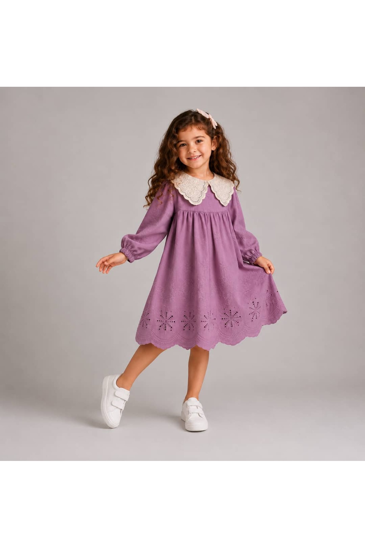 OZZY KİDS Girl's Collared Scalloped Dress