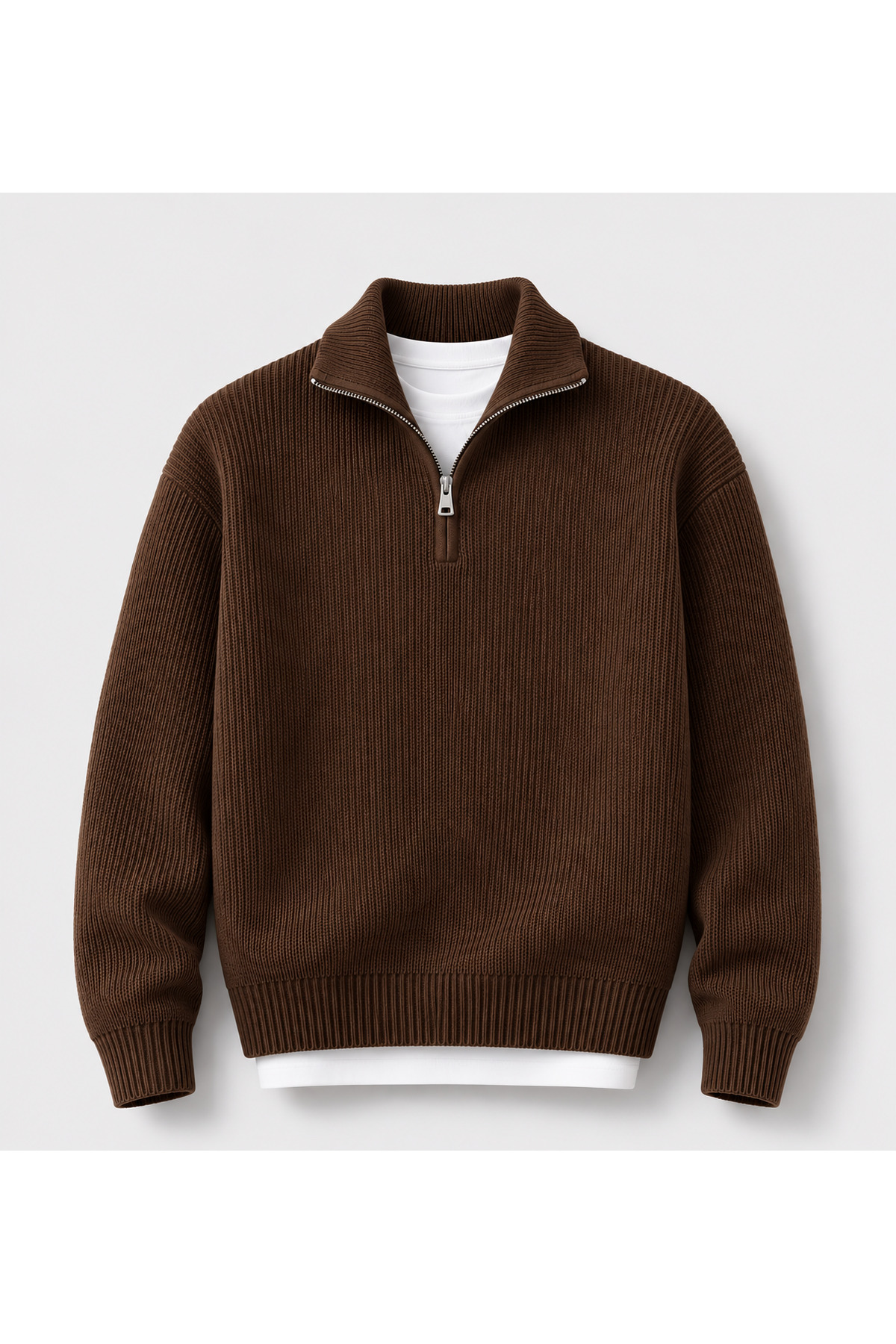 threeoff Erkek Selanik Örme Yarım Fermuarlı Triko Kazak Dik Yaka Kışlık Kalın Dokulu Modern Fit Premium