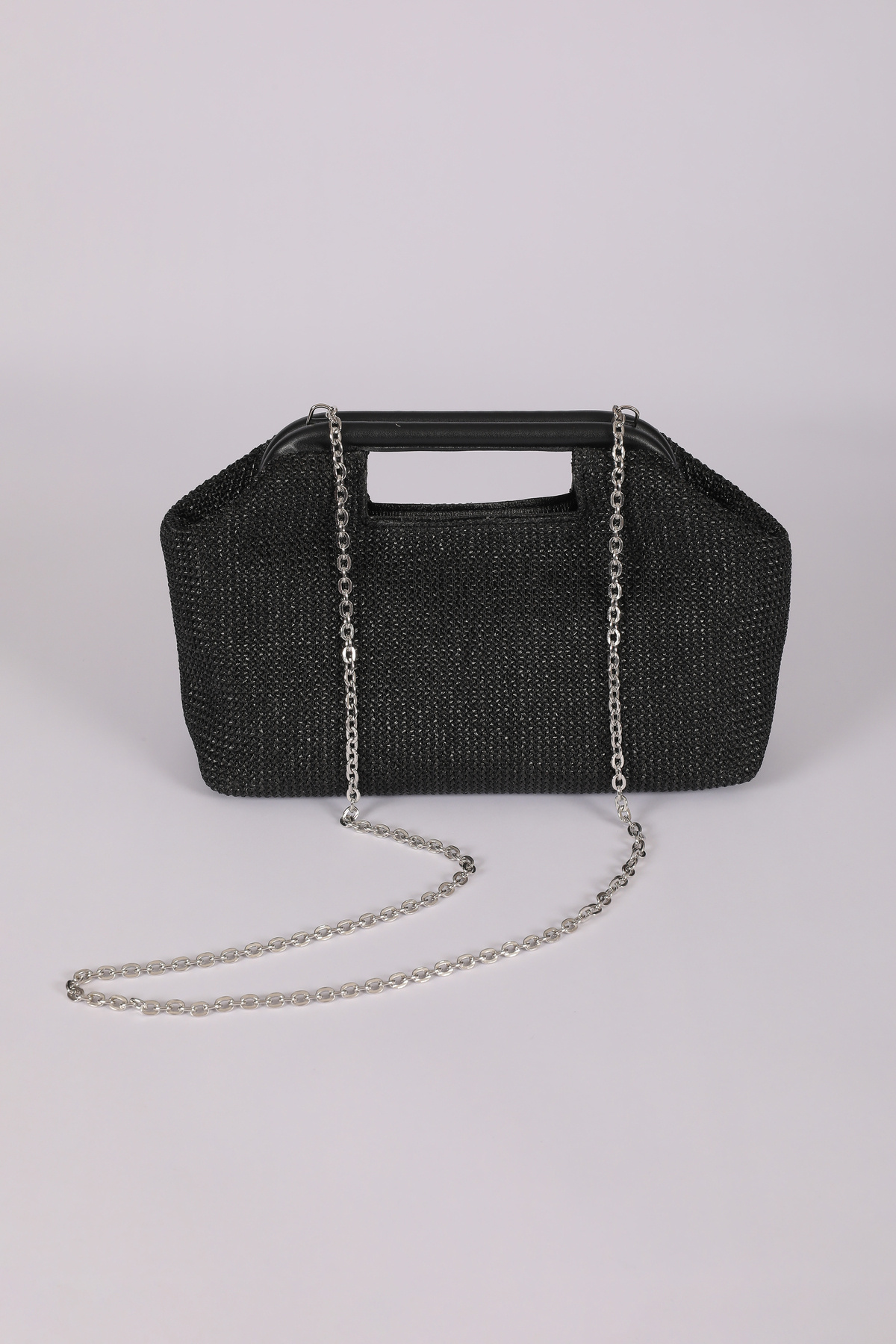 HEYBE'S Heybes Kadın Siyah Hasır Jüt Clutch El Çantası görsel 3