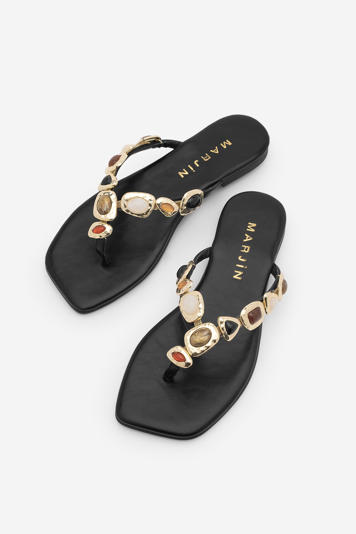 Women's Butt Toe Metallic Gold Rhinestone Casual Slippers Vakro Black