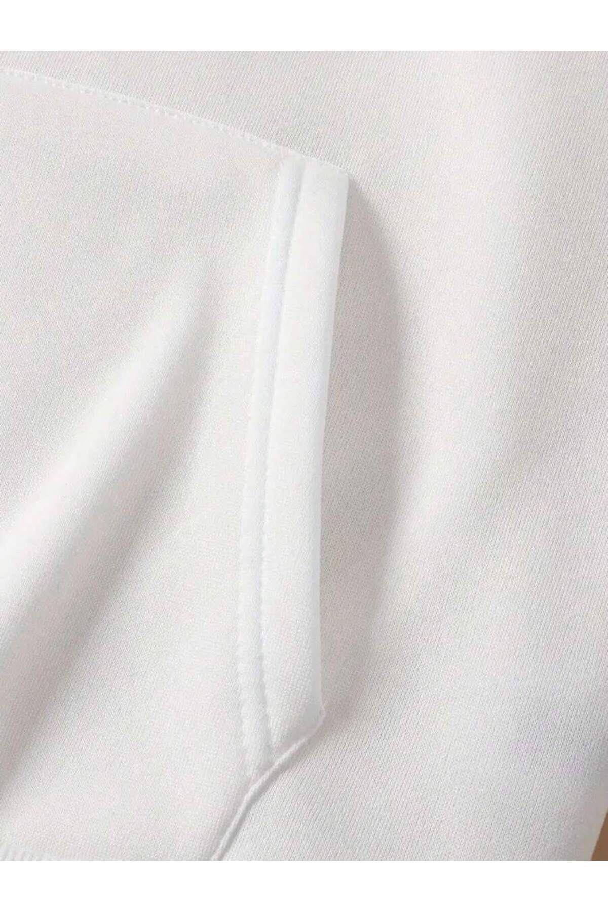 MOONBULL Kadın Sırtı Kanat Taş Baskılı 3 İplik Şardonlu Kumaş Kapüşonlu Oversize Sweatshirt görsel 4