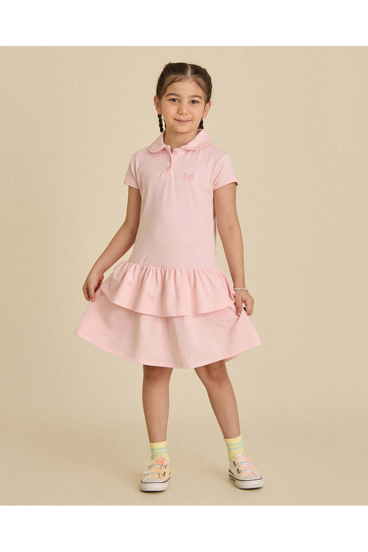 REDTAG Girls Pink Polo Frill Tiered Pique Dress