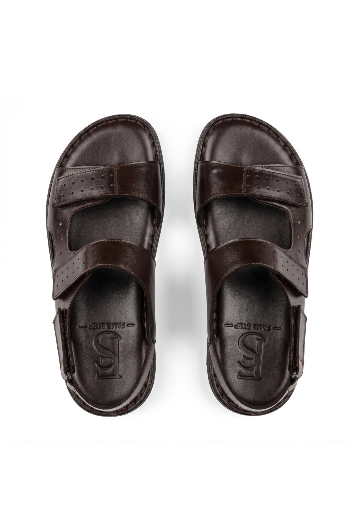 Fame Step Hakiki Deri Unisex Ortopedik Sandalet Acı Kahve Yumuşak Taban Cırtlı Comfort Yazlık Günlük Terlik görsel 3